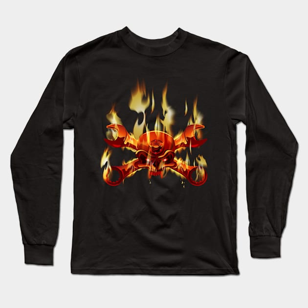 Metal Jolly Roger in flame Long Sleeve T-Shirt by Mechanik